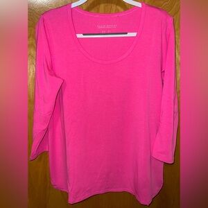 Susan Graver Weekend Essentials pink Comfy Cotton shirttail knit top Size Medium